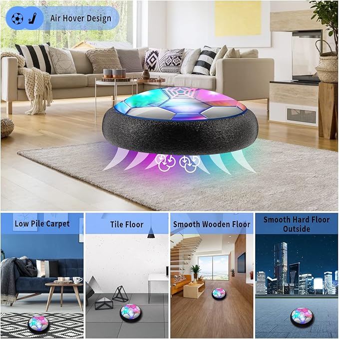 3-in-1 Hover Hockey Soccer Ball Set Kids Toys, Rechargeable Air Soccer and Floating Battery Hockey with LED Lights and Foam Bumper, 2 Goals for Boys and Girls Ages 4 5 6 7 8-12 for Indoor/Outdoor Play