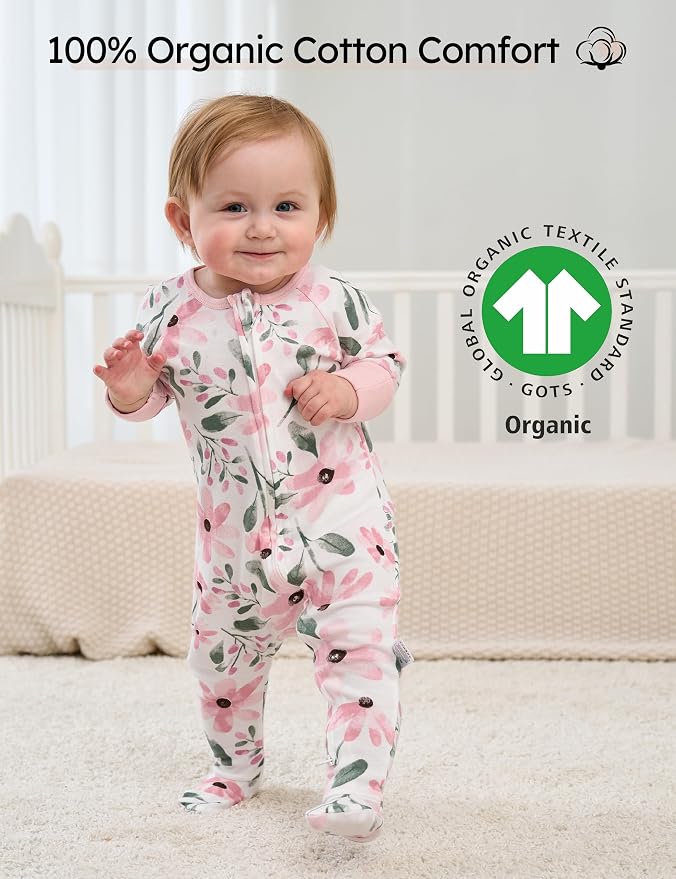Yoofoss Baby Pajamas 100% Organic Cotton Baby Sleepers for Newborn 0-3 3-6 6-9 Months Boys Girl Clothes 3pcs Footed PJs