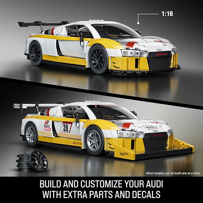 Hot Wheels Elite Series Building Set, ’15 Audi R8 LMS with 820 Pieces, Realistic Details and Custom Decals, Adult Collectors and Kids Ages 10+