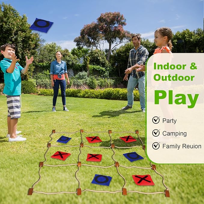 Giant Tic Tac Toe Outdoor Games, Bean Bag Toss for Kids and Adults, 4Ft x 4Ft, Large Backyard Family Game, No Assembly, Indoor Outdoor Play, Portable Giant Lawn Games, Instant Setup