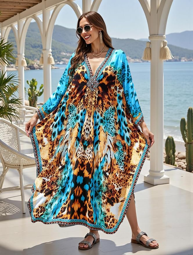 Mumu Dresses for Women Plus Size, Bohemian Kaftan Beach Cover Up Long Maxi Nightgown Soft Loungewear