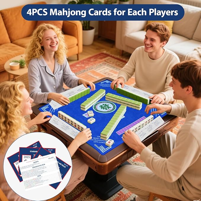 Mahjong Cards 2025, 4 PCS Mah Jongg Card - Large Print - Easy to Read Rule Cards for Mah Jongg, Suitable for Mahjong Beginners