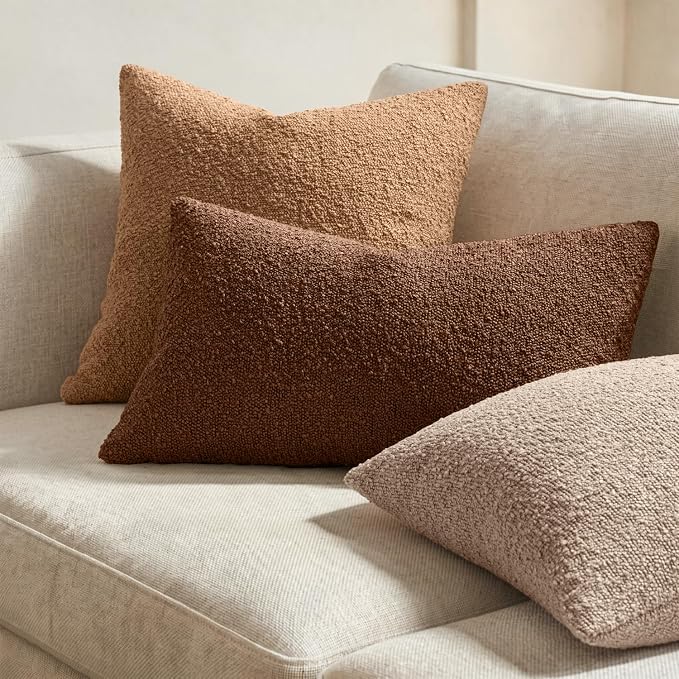 MIULEE 18x18 Decorative Lumbar Boucle Couch Pillow Covers Chestnut Brown | Set of 2 Textured Neutral Fall Autumn Throw Pillow Covers, Accent Solid Pillowcases, Sofa Living Room Home Decor