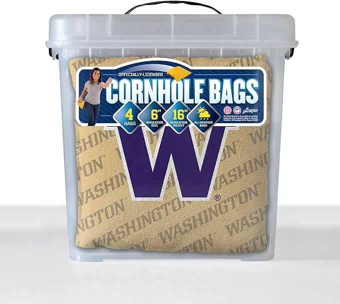 YouTheFan Officially-Licensed NCAA Set of 4 Cornhole Bags - All Weather Regulation 6” x 6” Size - 16oz Weight - Designed in USA