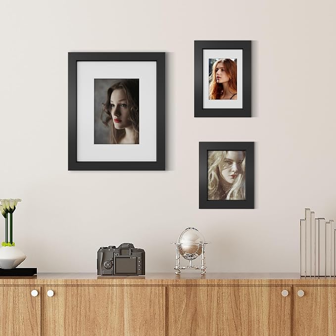 Picrit 5x7 Picture Frame Set of 12, Display 4x6 with Mat or 5x7 without Mat, Photo Frames for Wall Mounting or Table Top Display, Black