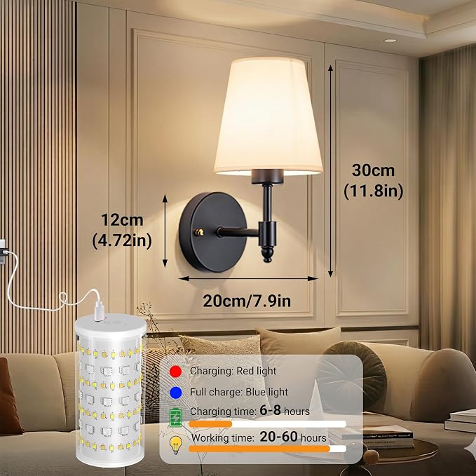 Nekhung Battery Operated Wall Sconce, Peel and Stick Sconces Set of 2 | Wireless Adhesive Stick On Wall Sconce, 10000mAh Rechargeable RGB Bulb with Remote, No Drill Wall Light for Bedroom Decor