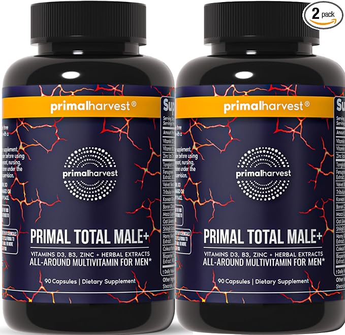 Primal Harvest Total Male+ Multivitamin for Men with Essential Vitamins, Minerals and Herbal Support for Energy, Vitality, Immune Health and Performance