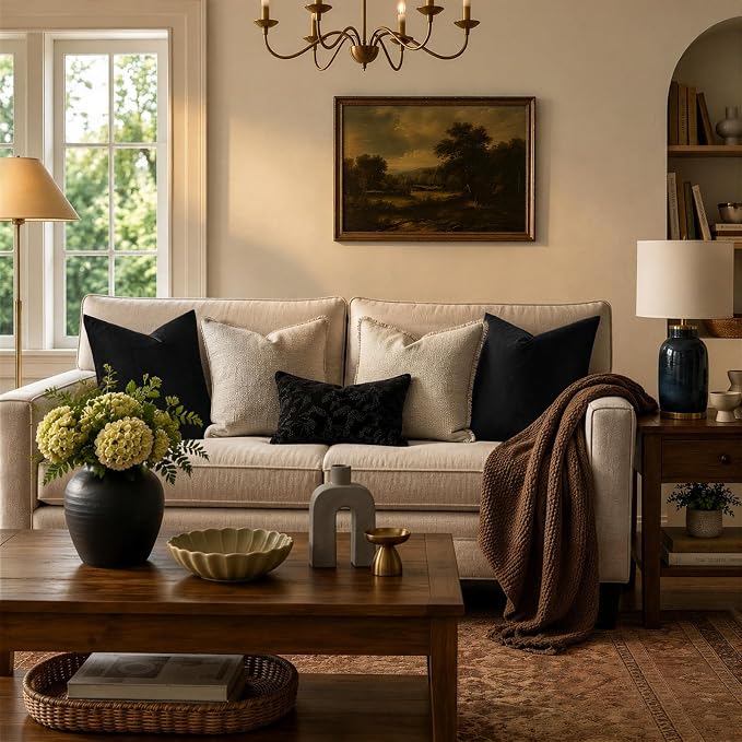 GIGIZAZA Black Velvet Pillow Covers 22x22 Decorative Pillows Pack of 2 | Throw Pillows for Couch Sofa,280gsm Soft Textured Fabric,Modern Square Pillowcases,Luxury Cushion Covers