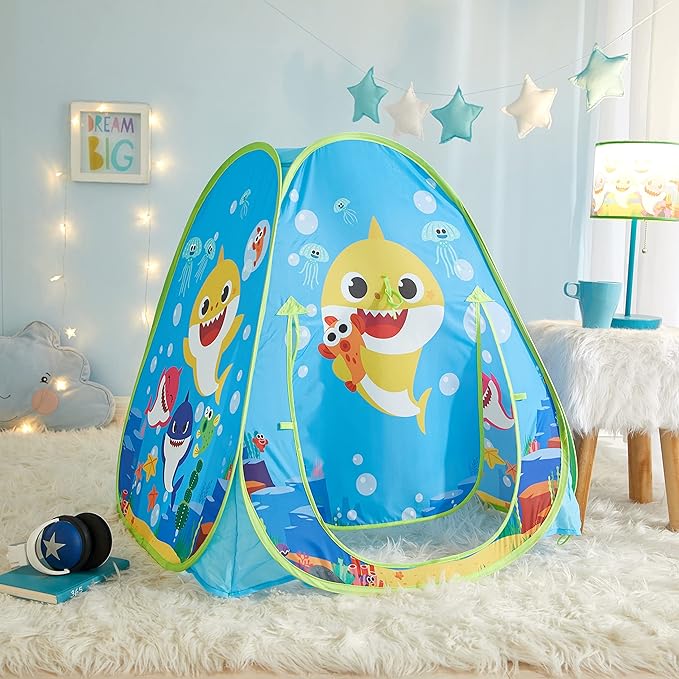 Baby Shark Pop-Up Play Tent for Kids, 28" x 28" x 30" Collapsible Indoor/Outdoor Playhouse, Lightweight & Portable with Easy Setup, Fun Tent for Children