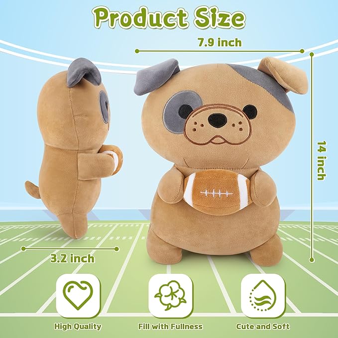 Achwishap French Bulldog Stuffed Animal,French Bulldog Plush with Rugby,14” Puppy Plush Toys,Cute Plushies Kawaii Plushie Soft Huggging Pillow,Cuddly Animal Body Pillow for Kids Adults(Brown)