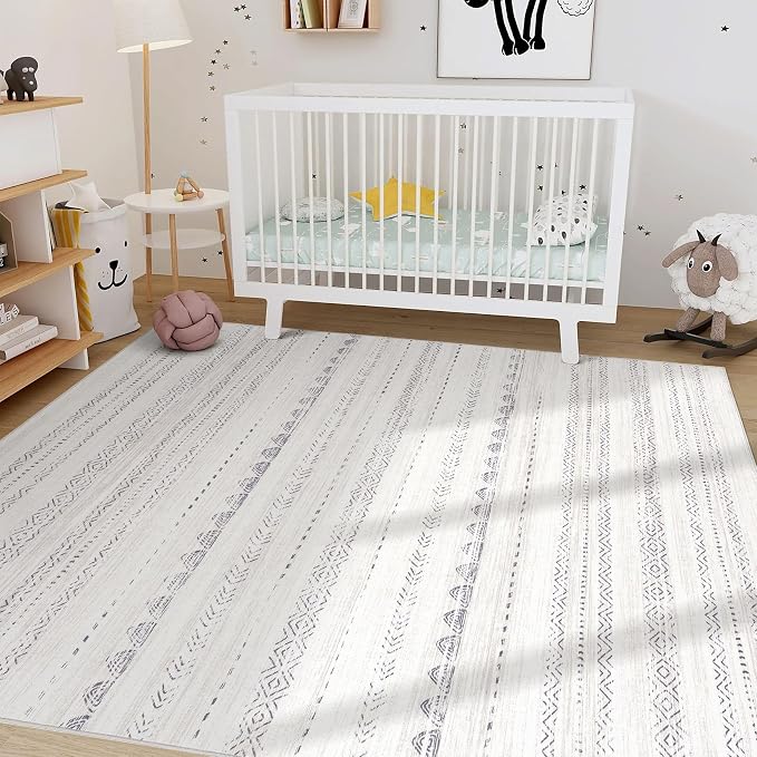 Nakagishi Boho 8x10 Area Rug Living Room Rugs Machine Washable Gray | Soft, Pet & Kid Friendly, Carpet for Living Room/Bedroom/Office/Kitchen/Nursery, Daily Home Decor Stain Resistant Moroccan