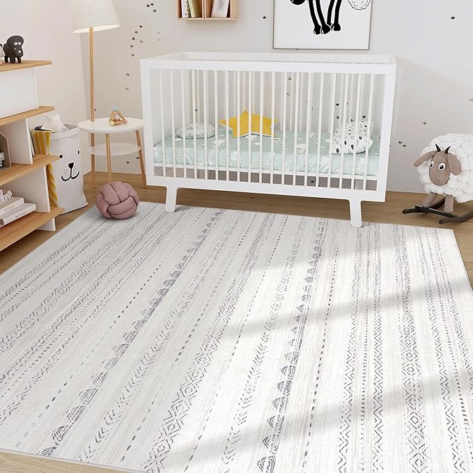 Nakagishi Boho 6x8 Area Rug Living Room Rugs Machine Washable Gray | Soft, Pet & Kid Friendly, Carpet for Living Room/Bedroom/Office/Kitchen/Nursery, Daily Home Decor Stain Resistant Moroccan