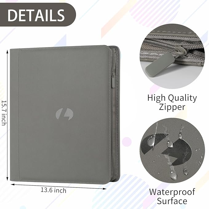 Toploader Binder,Holds 288 Toploaders,9 Pocket Double-Sided Top Loader Binders with Sleeves for 3 x 4'' Toploaders, Card Holder for Trading Cards or Sports Cards(Grey)