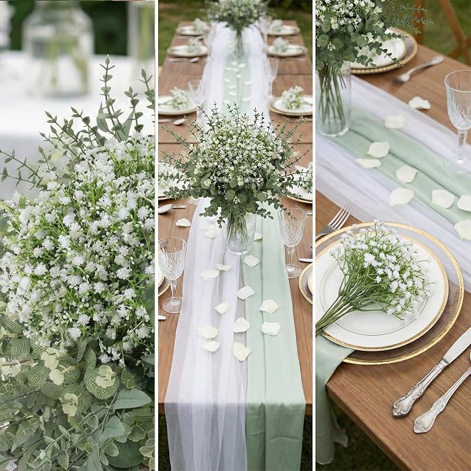 lovemoon 200 Pcs Mixed Greenery Artificial Eucalyptus Stems, Baby Breath Artificial Flowers Bulk and Eucalyptus Leaves for Wedding Bouquets Home Office Floral Decor (200, Green and White)