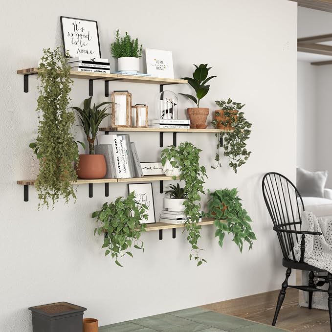 DOLLFIO Floating Shelves, 8 Sets Wall Shelves, Wood Floating Shelves for Bedroom Wall Décor, Wall Mounted Floating Bathroom Shelf for Storage, Floating Book Shelf Living Room – Rustic Brown