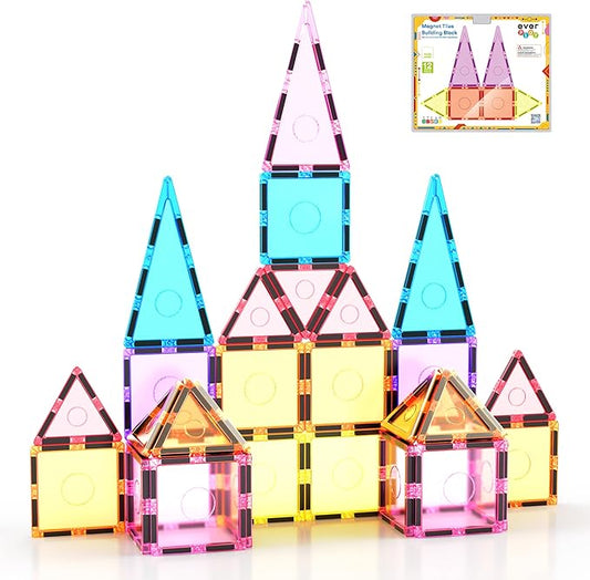12 Piece Magnetic Tiles Building Blocks for Kids Montessori Sensory Learning Classroom Toys STEM Educational Preschool Magnet Tile Pretend Play Playsets Toddlers Boys Girls Ages 3 and up EB12