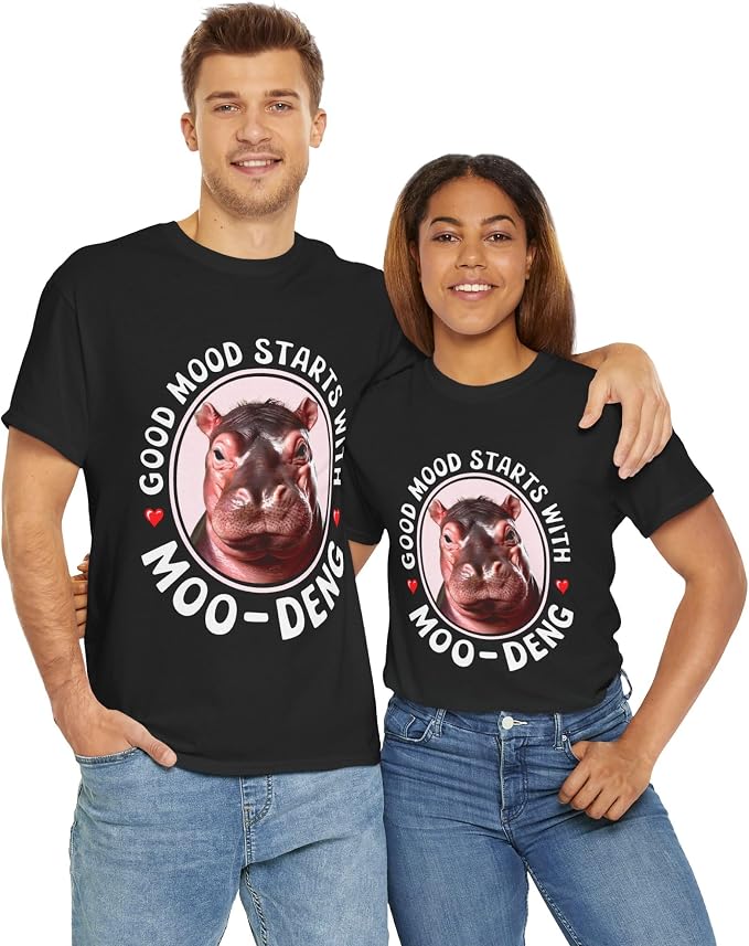 Good Mood Starts with Moo Deng Unisex T-Shirt, Funny Moo Deng Good Mood Minimalist Men and Women Shirt