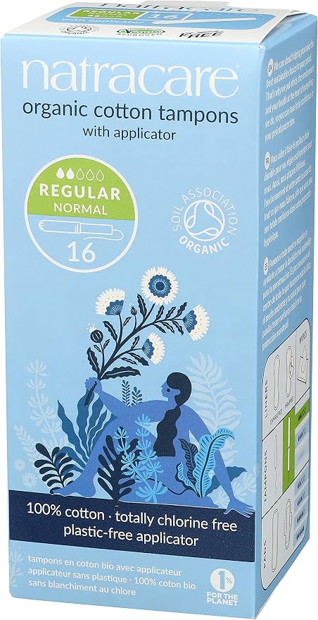 Natracare Organic Cotton Regular Tampons with Cardboard Applicator, (16 Pack, 192 Tampons Total)