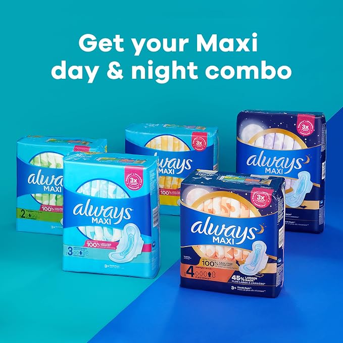 Always, Maxi Pads for Women, Size 2, Long Super Absorbency 26 Count