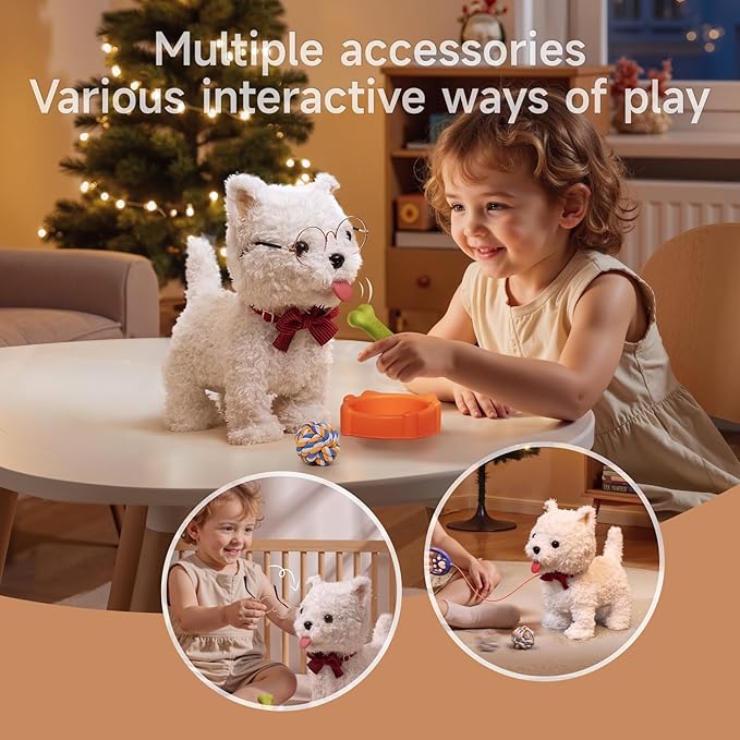 Electronic Dog Toy Pet with Leash, Remote Control Interactive Robot Dog, Dress Up Plush Puppy with Walking, Barking, Tongue Licking, Tail Wagging, Walking Puppy Toys for Age 3+ Kids