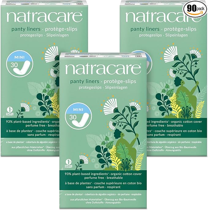 Natracare Natural Organic Mini Panty Liners, Made with Certified Organic Cotton, Ecologically Certified Cellulose Pulp and Plant Starch (3 Pack, 90 Liners Total)