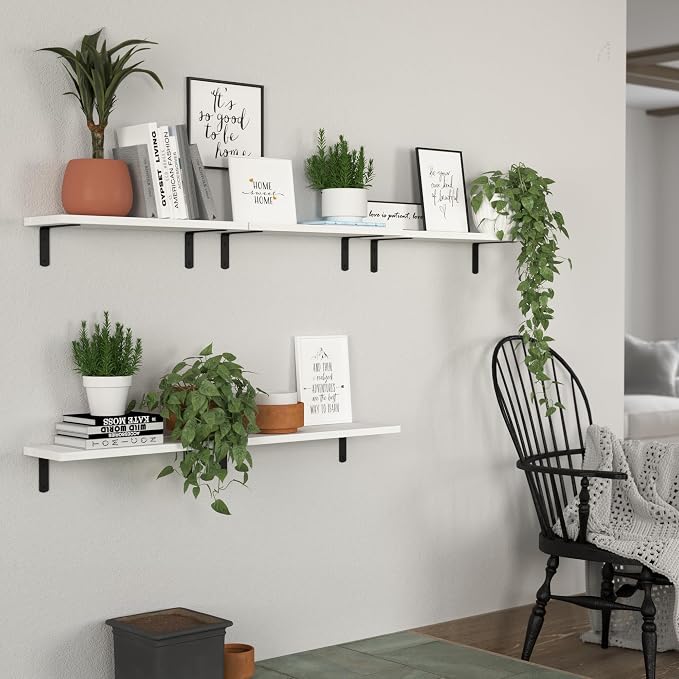 DOLLFIO Floating Shelves, 5 Sets Wall Shelves, Wooden Floating Shelves for Bedroom Wall Décor, Wall Mounted Floating Bathroom Shelf for Storage, Floating Book Shelf, Living Room – White