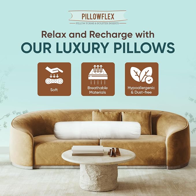 Pillowflex Bolster Pillow (9x56) - Round Roll Pillow Bolster Insert, Plush Polyester-Filled Insert for Decorative Shams, Odorless, Lint and Dust-Free Polyester Filling, No Lumps - (White)
