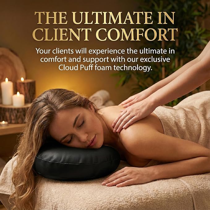 Royal Massage Universal Memory Foam Face Cradle Cushion for Massage Tables – Ergonomic U-Shaped Headrest Pillow with Soft, Easy-Clean PU Leather – Spa & Salon Replacement (Black)