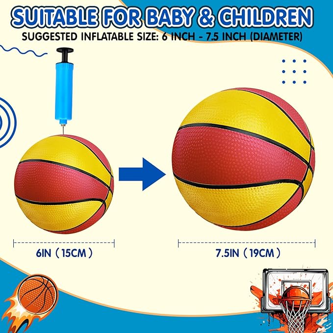 4 Packs Mini Basketballs 7 Inch Size 3 with Pump, Kids Small Basketball Set for Basketball Hoop Pool Party Games Indoor Outdoor Play Sports Toys Bouncy Basket Balls for Kids Toddlers 1-3 3-5 5-7 Gifts
