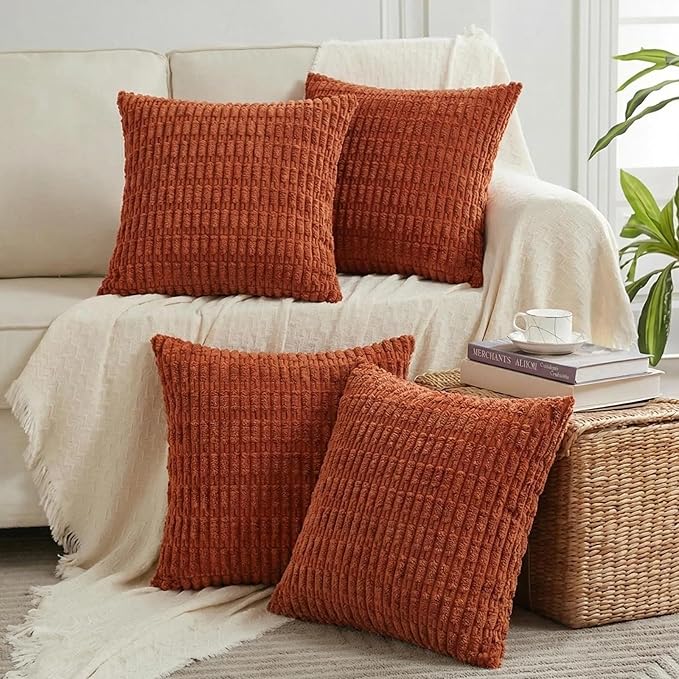 Fancy Homi 4 Packs Decorative Throw Pillow Covers for Living Room Couch Bed, Modern Farmhouse Boho Home Décor Accent Cushion Case, 24" x 24", Burnt Orange