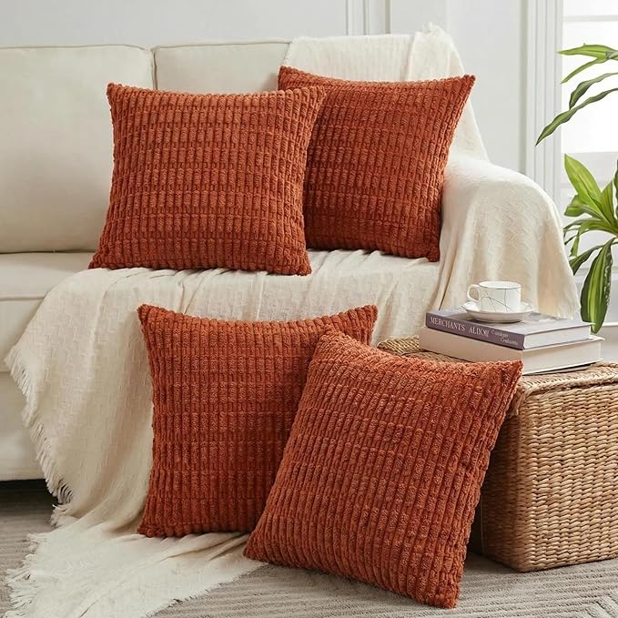 Fancy Homi 4 Packs Decorative Throw Pillow Covers for Living Room Couch Bed, Modern Farmhouse Boho Home Décor Accent Cushion Case, 26" x 26", Burnt Orange