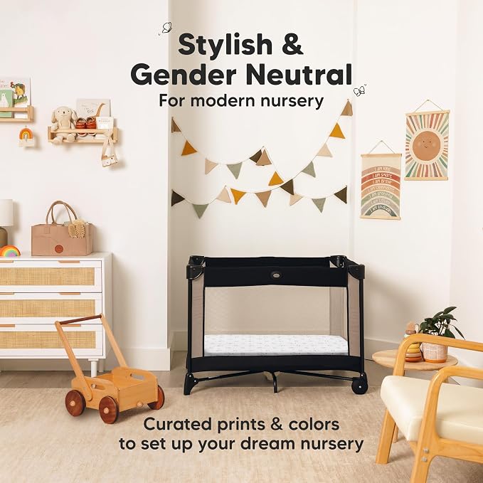 Pack and Play Sheets Fitted - 2-Pack Mini Crib Sheets for Pack N Play Mattress 38x26, Soft & Cozy, Neutral Toddler Playard Bedding, Snug Fitted Mini Baby Crib Mattress Cover Boy, Girl (Bunnies)