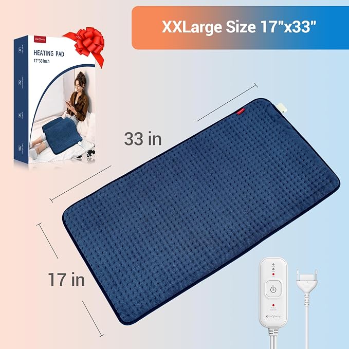 Comfytemp Extra Large Heating Pad for Back & Period, 33"x17" Electric Throw | Heated Pads for Neck/Shoulder/Leg, Birthday Day Gifts for Mom Dad Women Men, FSA Eligible HSA, Machine Washable, 2H Auto-Off