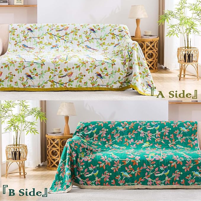 XIBLC Boho Throw Blanket for Bed, 100% Cotton Soft Rustic Quilt Fall Blanket, 80"x90" Floral Printed Farmhouse Decor Bed Blankets, All Season Rustic Reversible Bohemian Throw Quilt