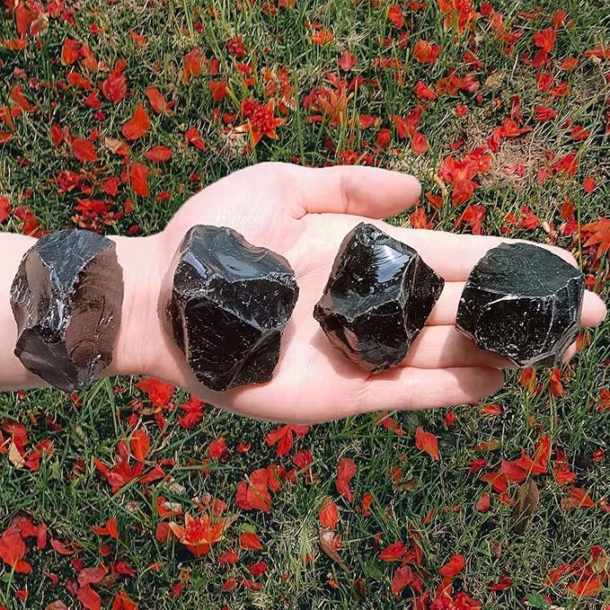 LAIDANLA Black Obsidian 2" Natural Rough Stones Crystal Large Raw Crystals Bulk Healing Gemstones for Reiki Healing Tumbling Fountain Rocks Wire Wrapping Decoration 4PCS 0.55lb