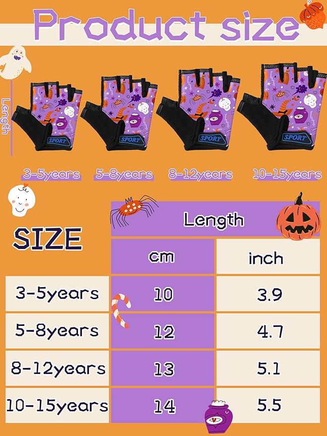 Boao 3 Pairs Kids Half Finger Bike Gloves Non-Slip Breathable Adjustable Birthday Gift for Boys Girls for Bike Workout