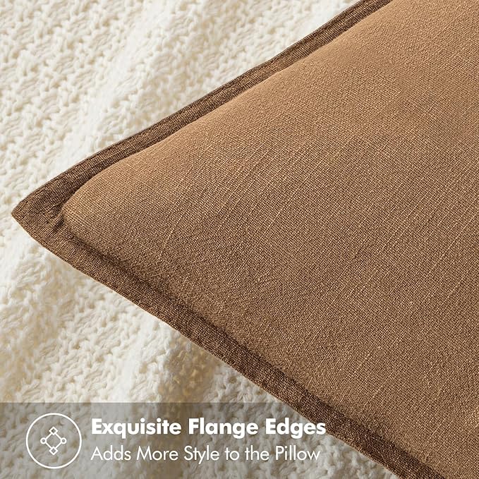 MIULEE Decorative Linen Pillow Covers 16x16 Inch Brown | Boho Farmhouse Fall Autumn Couch Throw Pillows for Bed, Pack of 2 Accent Modern Pillowcases, Sofa Livingroom Home Decor