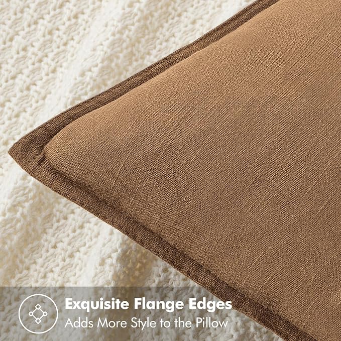 MIULEE Decorative Linen Euro Sham Pillow Covers 24x24 Brown | Boho Farmhouse Fall Autumn Couch Throw Pillows for Bed, Pack of 2 Accent Modern Pillowcases, Sofa Livingroom Home Decor