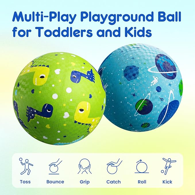 U&C Planet 2 Pack Playground Balls for Toddler Kids, 6 inch 8.5 inch Cartoon Rubber Balls with Pump, Dodgeball Kickball for Outdoor & Indoor Game, Great Gift for Boys Girls Aged 1 and Above