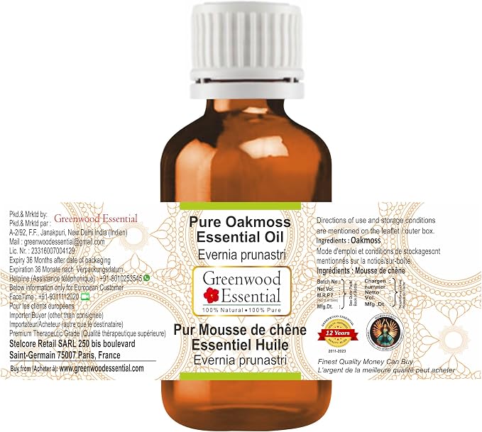 Greenwood Essential Oakmoss Essential Oil (Evernia prunastri) Pure | Viscous Texture | Rich Aroma | Unisex | All Skin Types |Natural Extract Steam Distilled 15ml (0.50 oz)