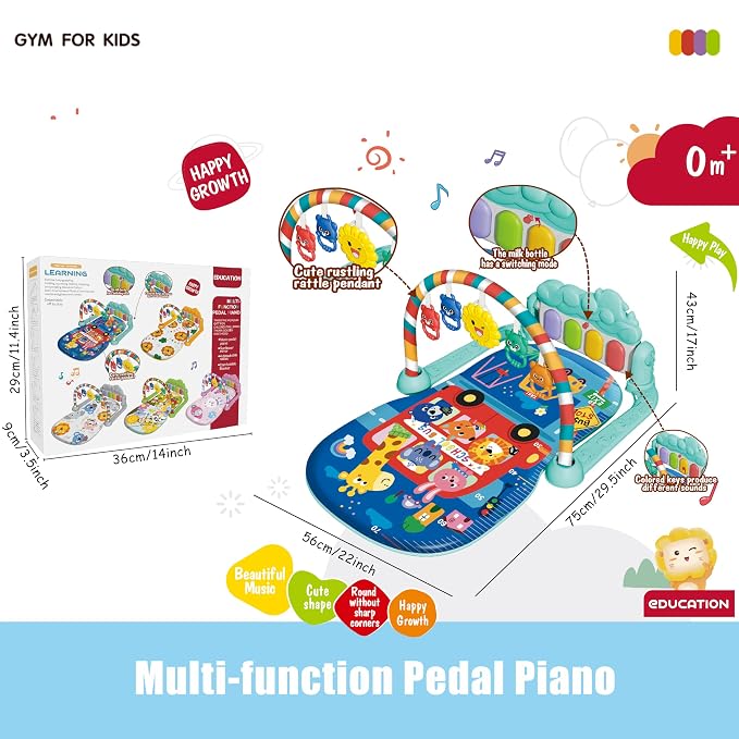 Baby Gyms Play Mats, Play Piano Gym Mat, Activity Mat for Tummy Time with 5 Infant Learning Sensory, Music and Lights for Newborns and Toddlers (Dark Blue)