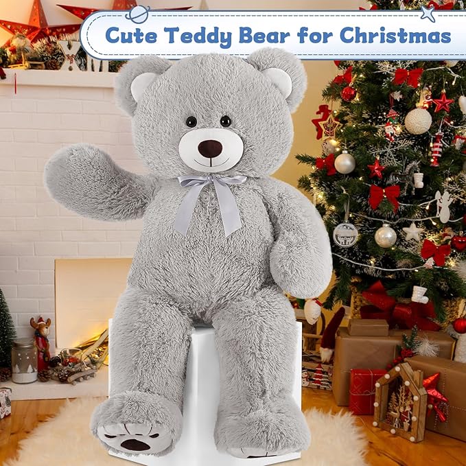 MorisMos Giant Stuffed Animal, 36in Big Gray Teddy Bear for Baby Shower, Life Size Plush for Kids, Girlfriend, Birthday, Valentines