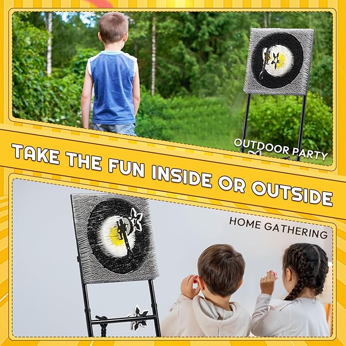 A11N SPORTS Axe Throwing Game with Steel Frame and Bristle Target, Safe Indoor Outdoor Target Game Set, Adjustable Height Yard Game with Axes & Stars for Backyard, Lawn, or Party Play