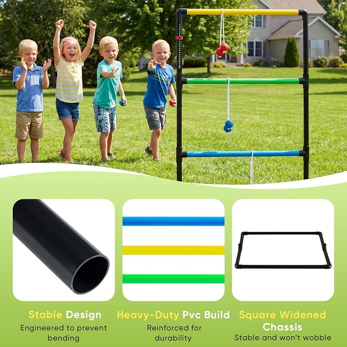 OLIXIS Ladder Ball, Golf Tossing Ball Set for Ladder Toss Game, Ladderball Outdoor Games for Lawn & Backyard for Adults & Kids, Complete with 6 Bolas, Scoreboards & Carry Bag, Black
