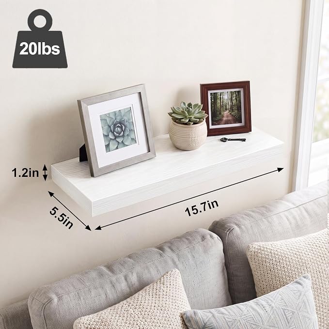 Fixwal Floating Wall Shelves for Decor (White Set of 6, 15.7 Inch)
