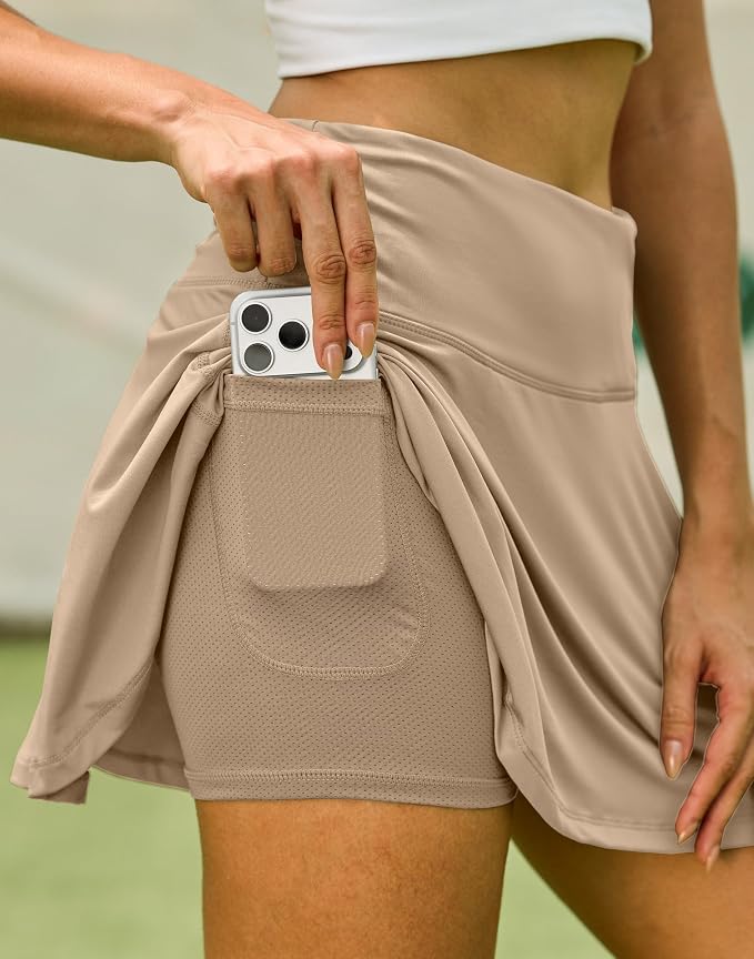 Pleated Tennis Skirt with 4 Pockets | 14", 3.5" High Waisted, Soft, Lightweight, Mesh Built-in Shorts, Dressy, Casual, Athletic, Golf, Skort for Women