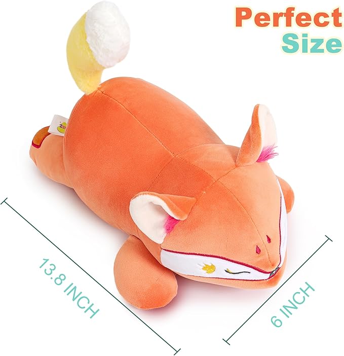 Onsoyours Original Red Wheat Fox Weighted Stuffed Animal, Cute 13.8"|1.8 Pound Weighted Positive Fox Plush Pillow Toy Soft Plushies Gift for Kids & Adults