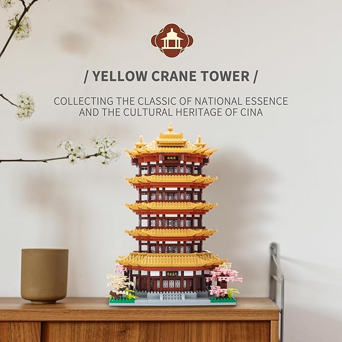Chinese Ancient Architecture Micro Building Blocks Set Yellow Crane Tower Mini Bricks Model Kit for Toy Present Adults and Kids