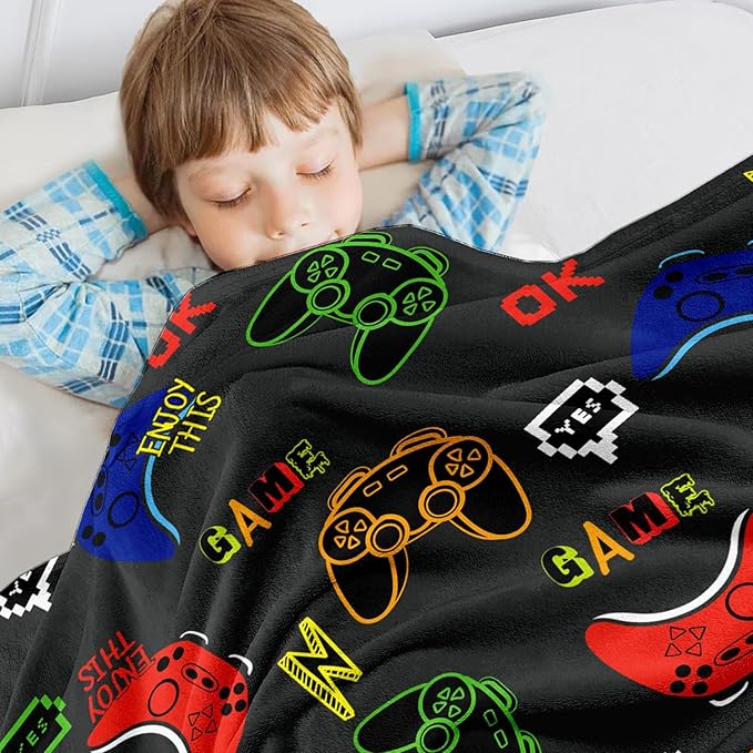 Wajade Game Blanket for Boys and Girls Video Game Controller Enjoy This Game Blanket for Kids Teens Soft Warm Fuzzy Game Blanket for Couch Sofa Bed 50"x60"