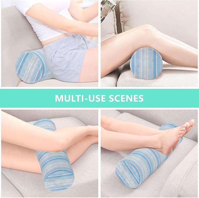 Bolster Pillow Spa Neck Roll Pillows for Bed Long Round Pillows for Bed Cylinder Neck Pillow Back Support Light Blue Stripe